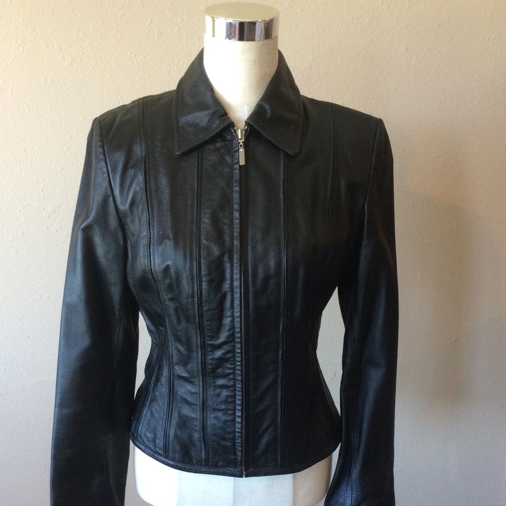 Genuine Leather Vintage MODA  Black Jacket Size S, Pre-owned
